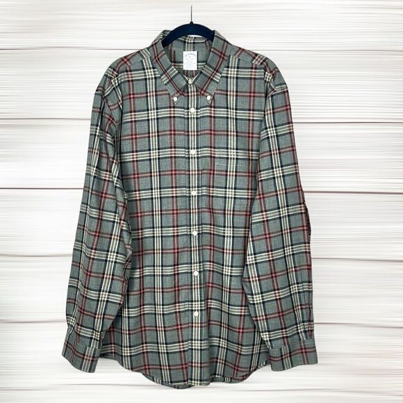 Brooks Brothers Regent Fit Cotton Button Down Shirt Gray Plaid size XL - Picture 3 of 13